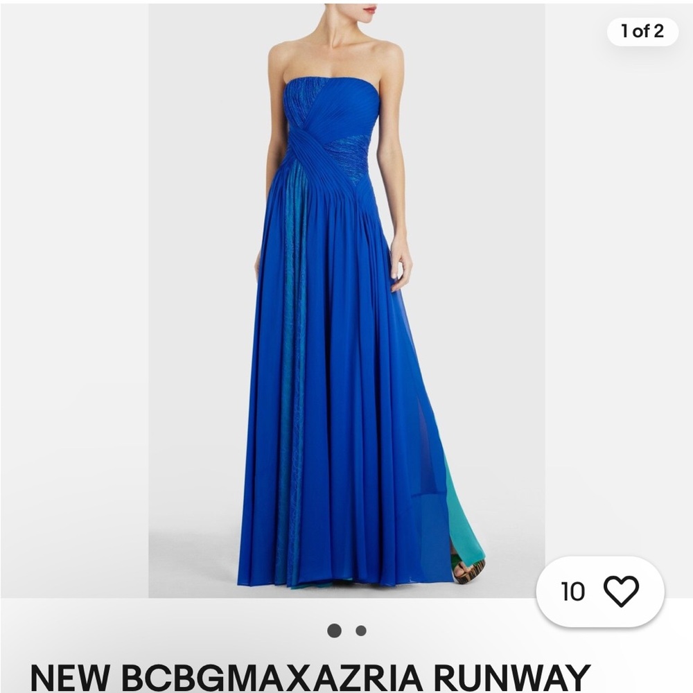 BCBGMaxAzria Blue Pleated Strapless Gown for Prom